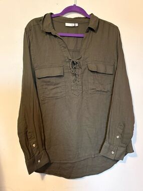 NWT Olive Green Lace-Up Cotton Long Sleeve